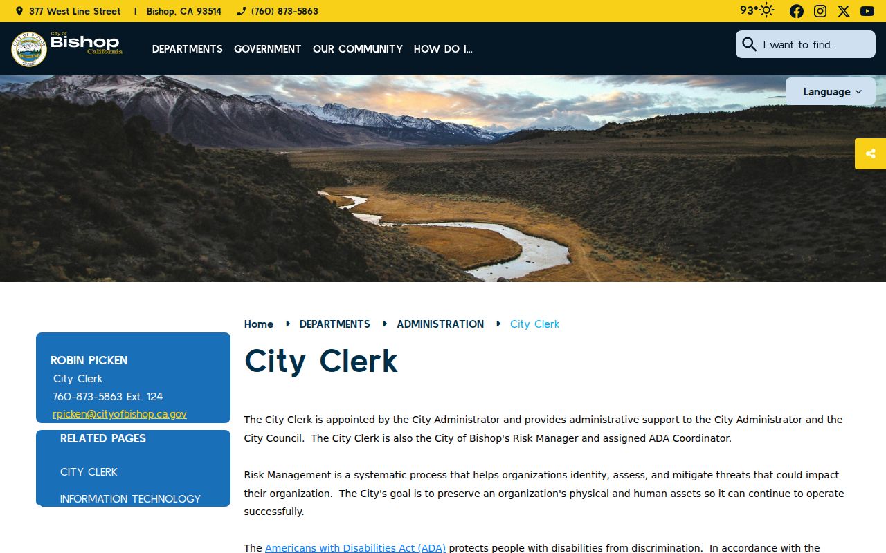 Bishop criminal records City Clerk public records source