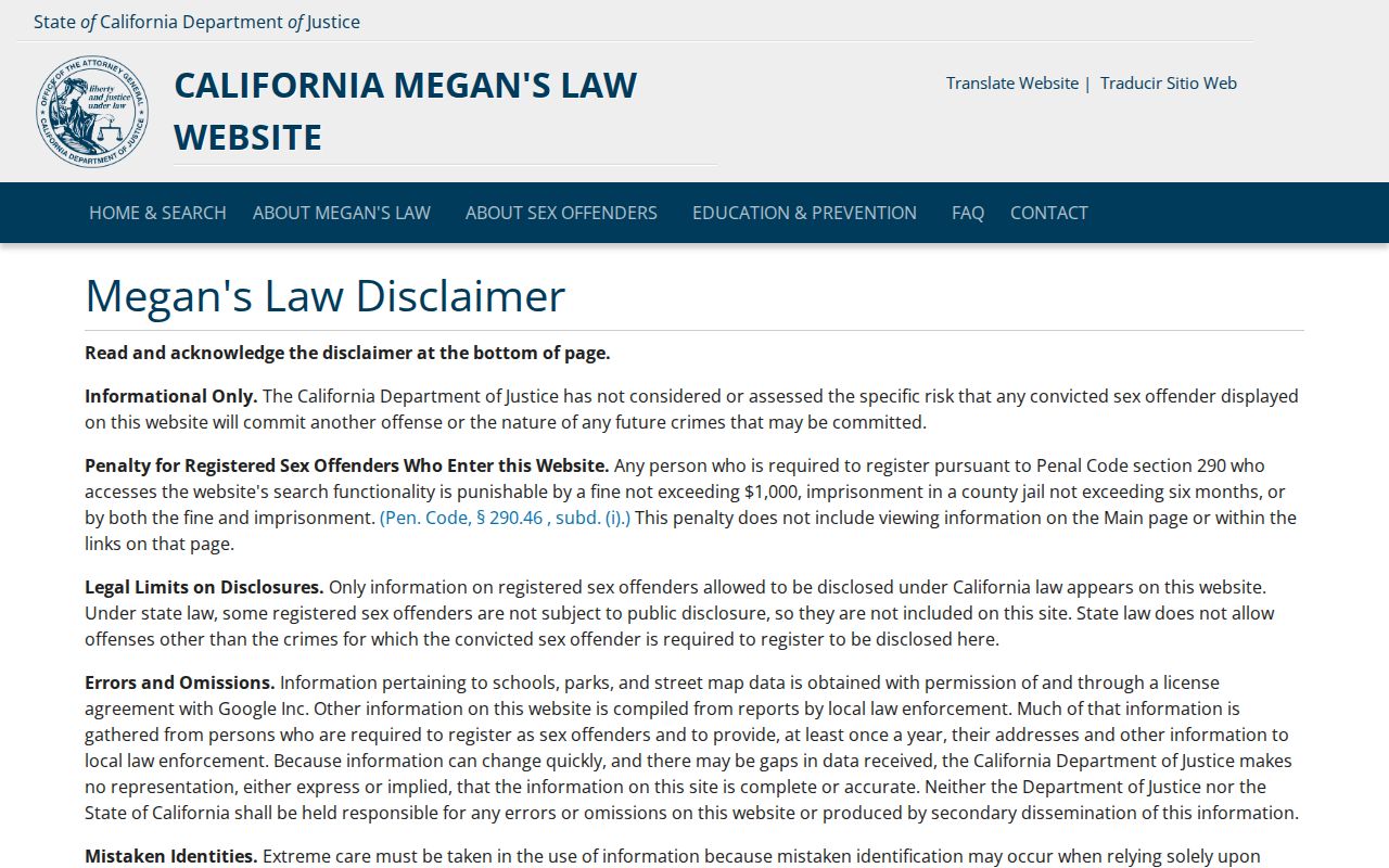 California Megan's Law registry search