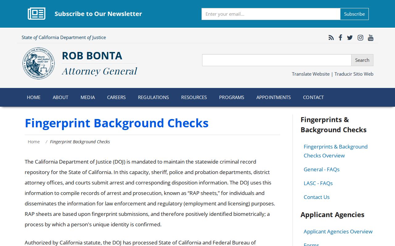 California DOJ fingerprint background check information