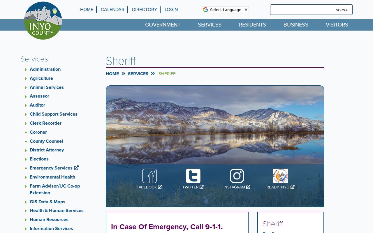 Inyo County Sheriff official services page