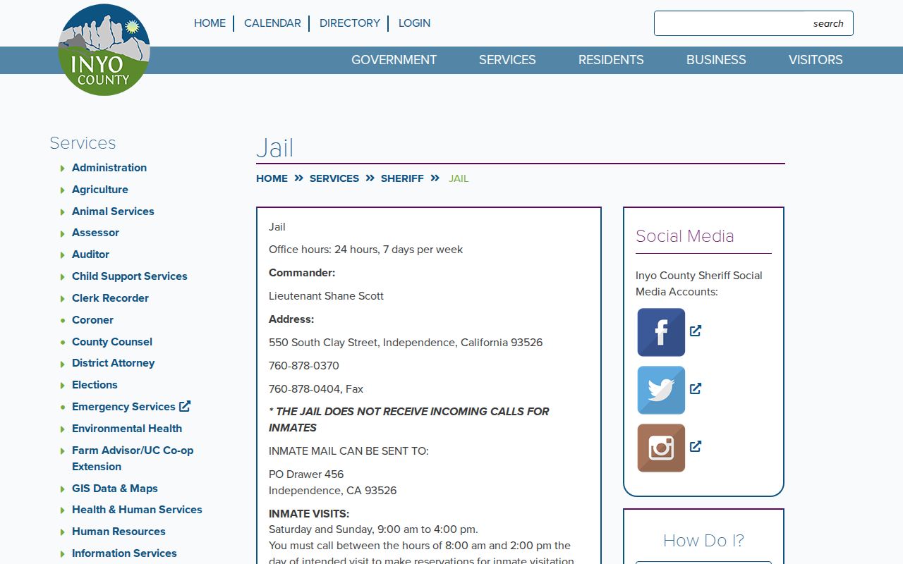 Inyo County Jail arrest booking and custody information
